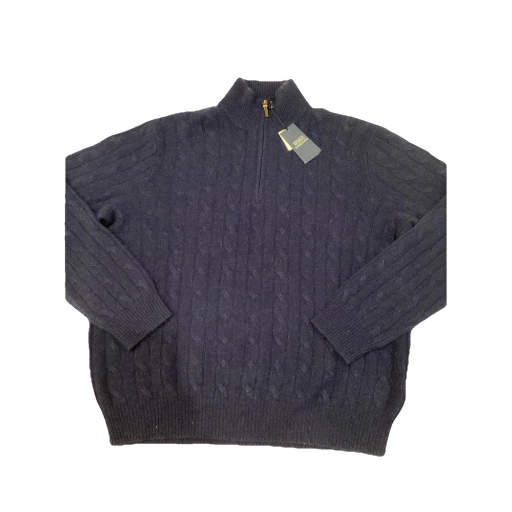 Polo Ralph Lauren Mens Blue Cable Knit 1/4 Zip Cashmere Sweater XXL Heritage - Picture 2 of 12